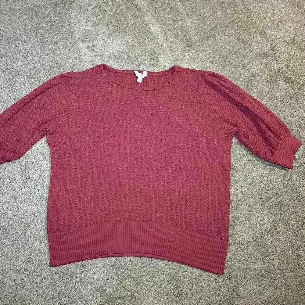 Terra Sky 3x Pink Knit Textured Sweater With Puff Sleeves Plus Size Tops - Picture 8 of 10